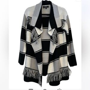 Chic Open Front Cardigan Sweater with Fringe Accents